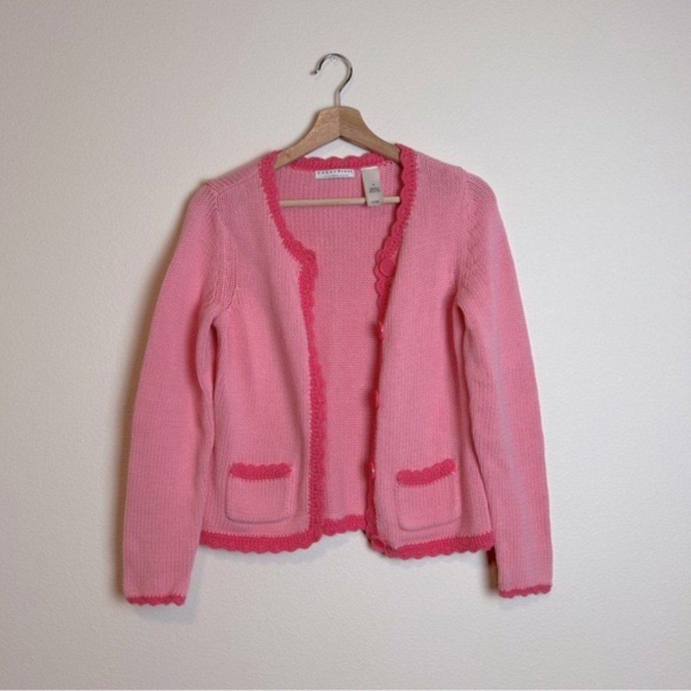 Crazy Horse Liz Claiborne Pink Faux Button Knit Cardigan M